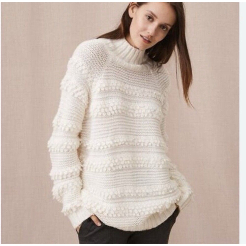 Lou & Grey Sweater Size M Snowbird Chunky Knit Pom Pom Alpaca Blend High Neck